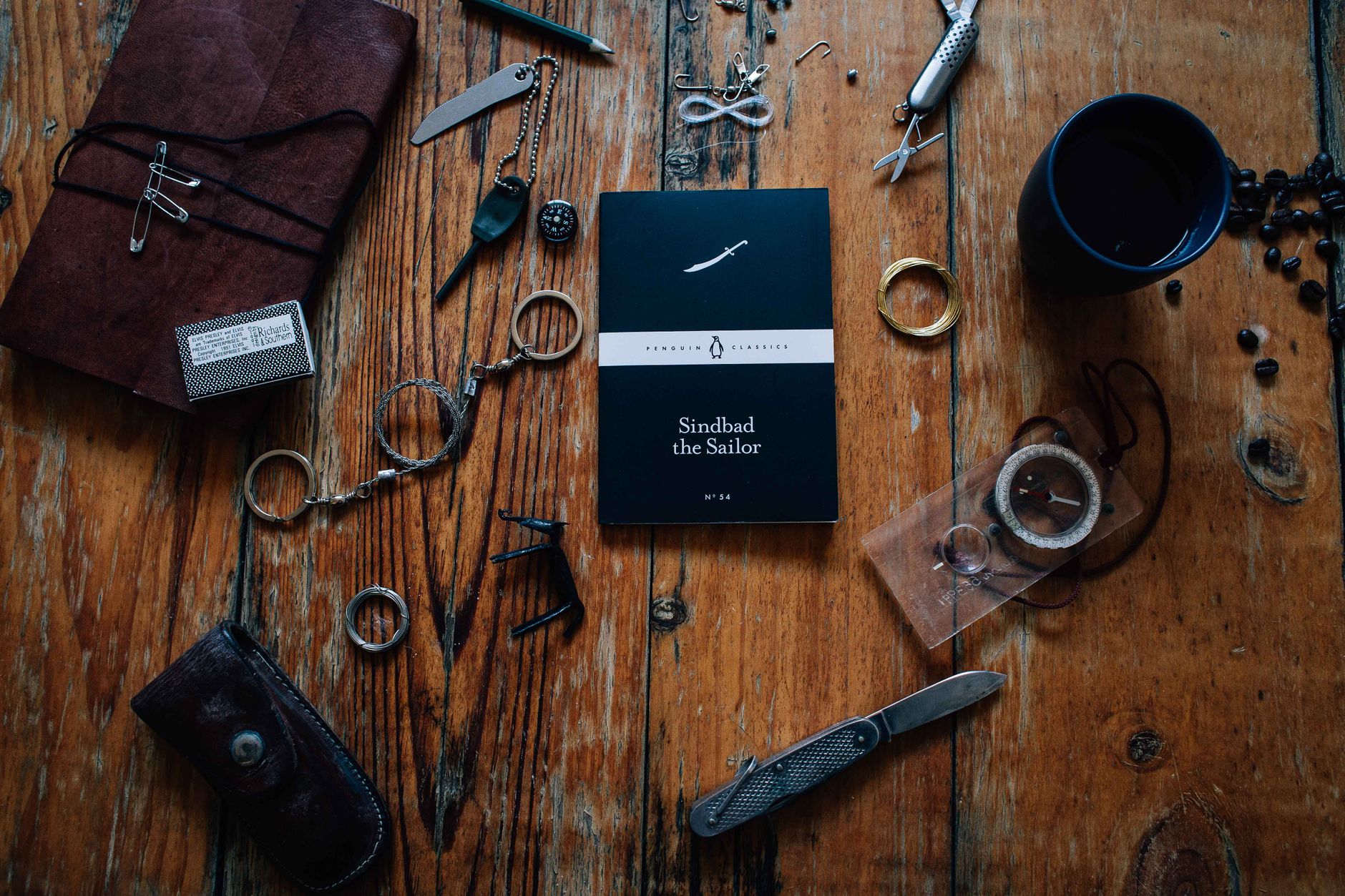 Technical travel apparel and analog gear laid out systematically